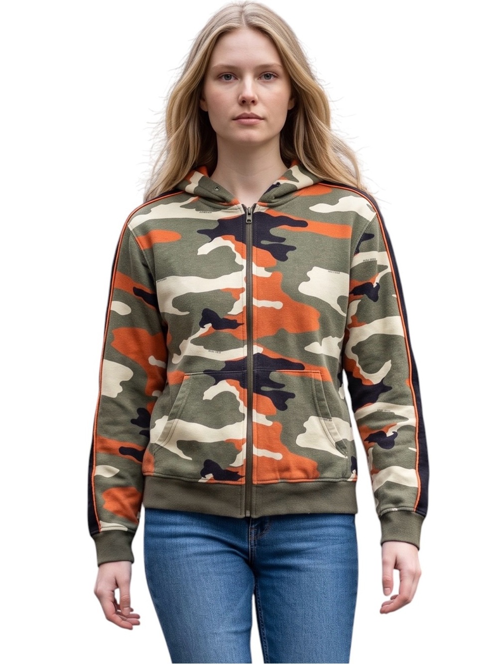 CAMOUFLAGE Full Zip Drawstring Hoodie Be.Spoke Vibrant 100% Cotton Size: Med
